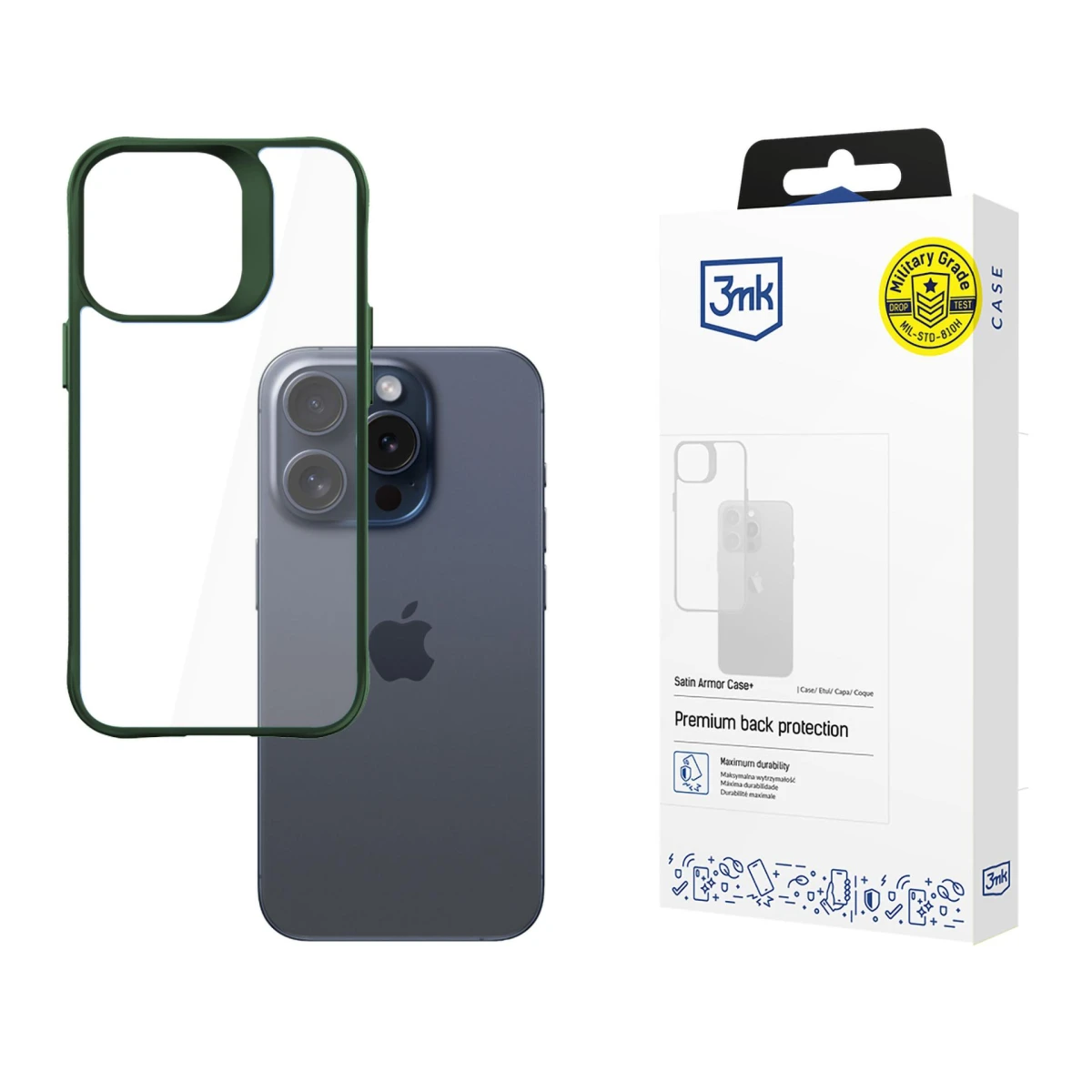 Apple iPhone 15 Pro - 3mk Satin Armor Case+ Green - usati e ricondizionati