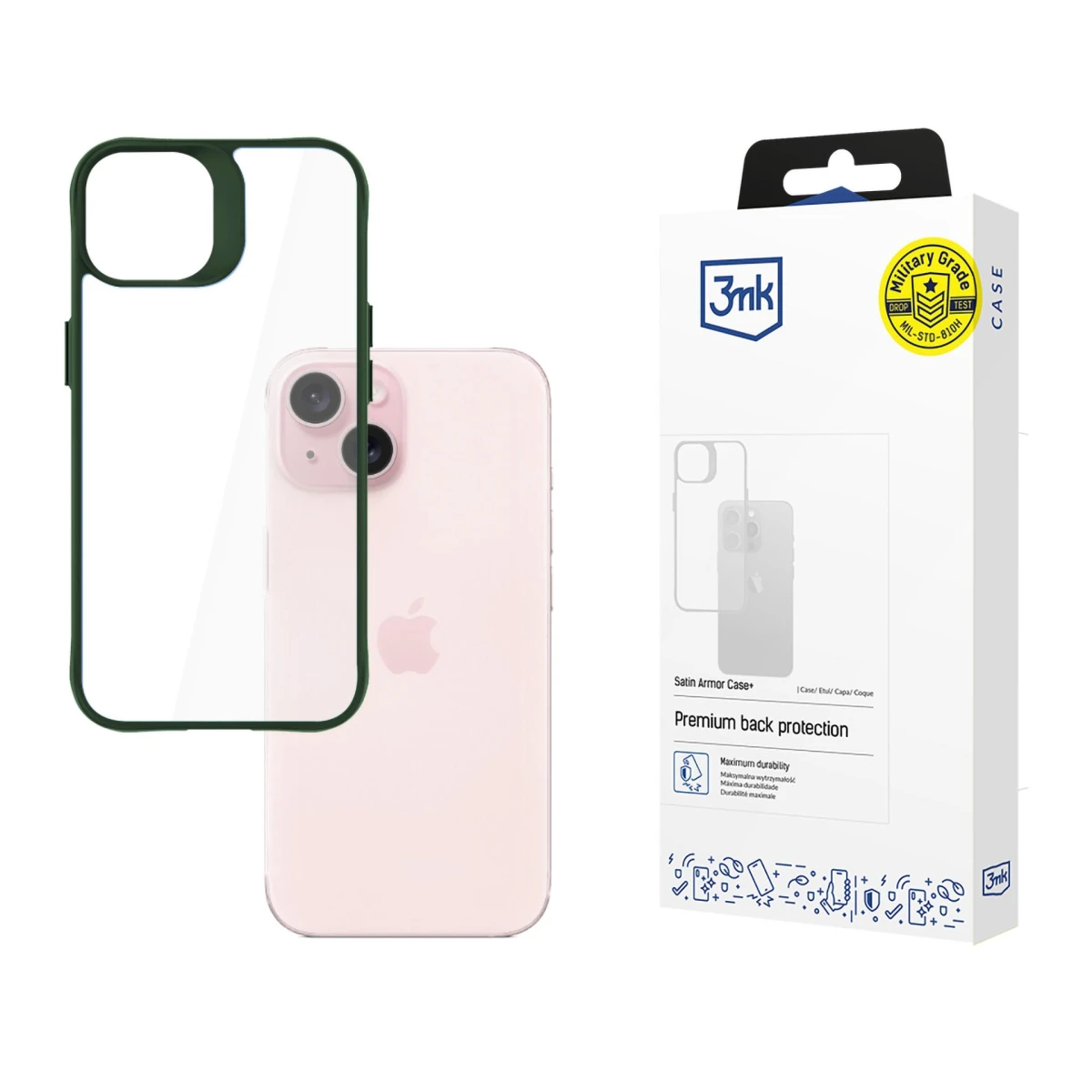 Apple iPhone 15 - 3mk Satin Armor Case+ Green - usati e ricondizionati